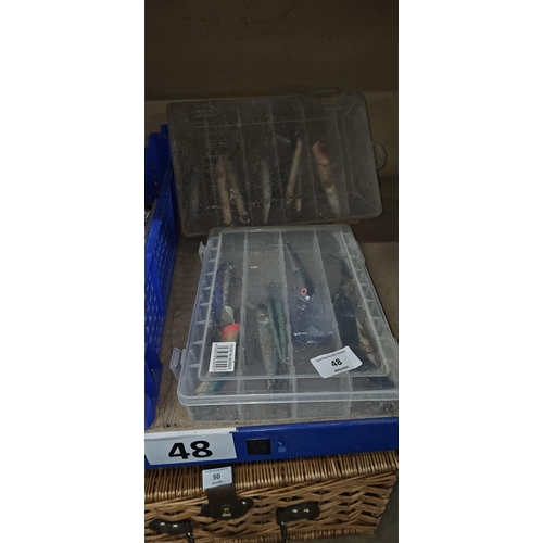 48 - 2 boxes fishing tackle/floats, hooks etc