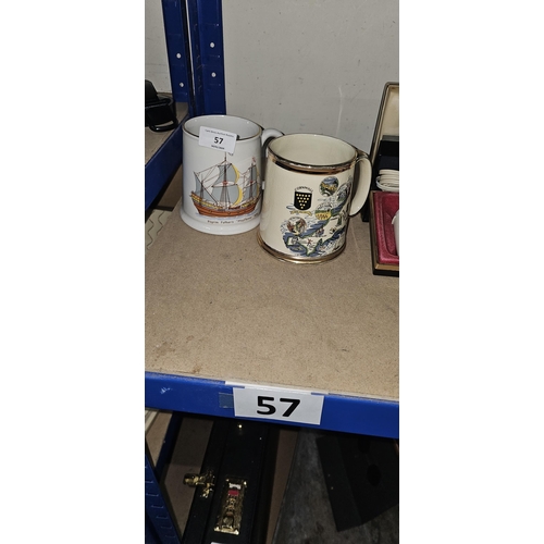 57 - 2 china tankards, incl cornish