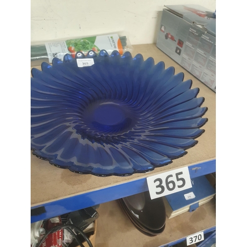 365 - large Blue glass dish VGC