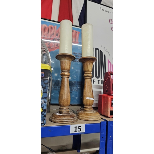 15 - 2 wood candle sticks