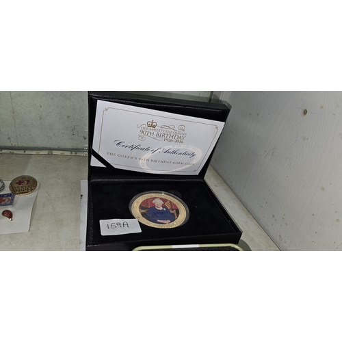 159A - Cased Queens 90th Birthday 65mm Coin & Certificate