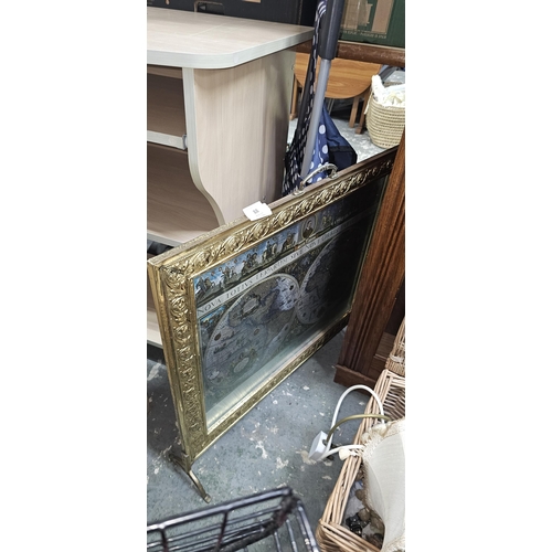 88 - brass fire screen wall map very heavy UNABLE TO POST