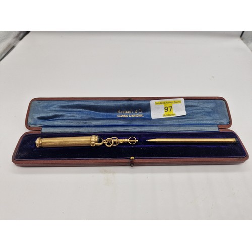 97 - Emanuel & Comy London telescopic Repelling pencil/pen unmarked believe 15ct heavy gold plated. 30g p... 