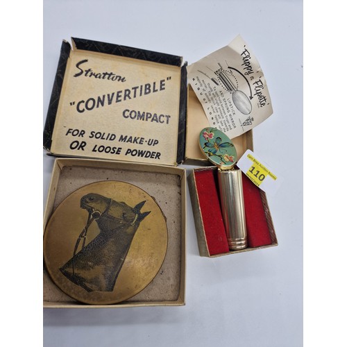 110 - Stratton horse compact and Kigu flippy lipstick holder with mirror boxed with instructions