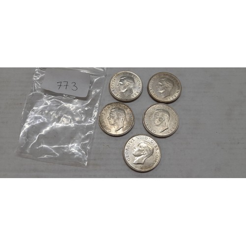 773 - 5 Silver coins, good condition