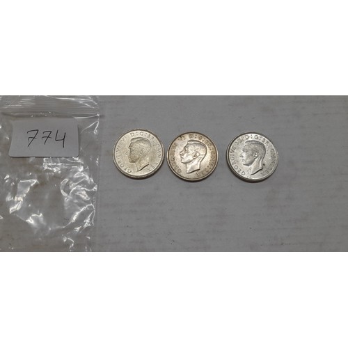 774 - 3 Silver coins, good condition