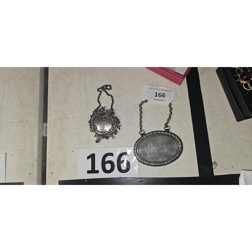 166 - Necklace and white metal decanter label