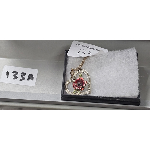 133A - Poppy Flower In Heart Neccklace