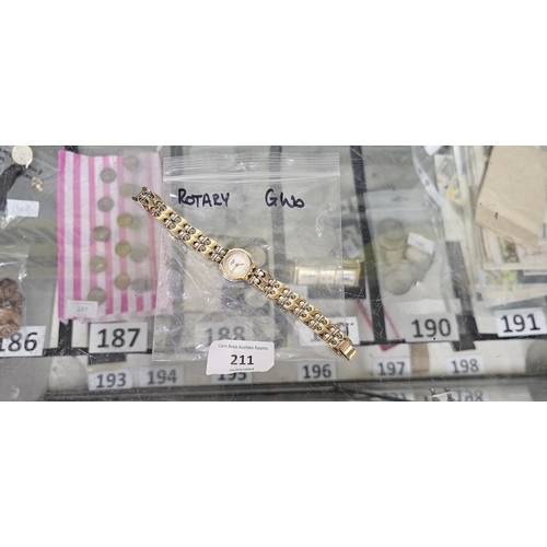 211 - ladies gold coloured rotary mother of pearl face watch GWO