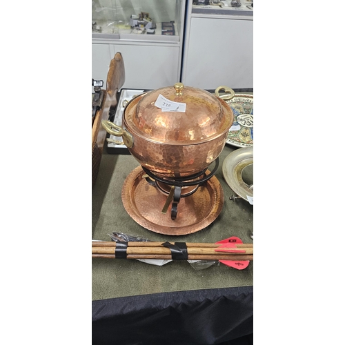 218 - vintage copper plate & brass alcohol burner