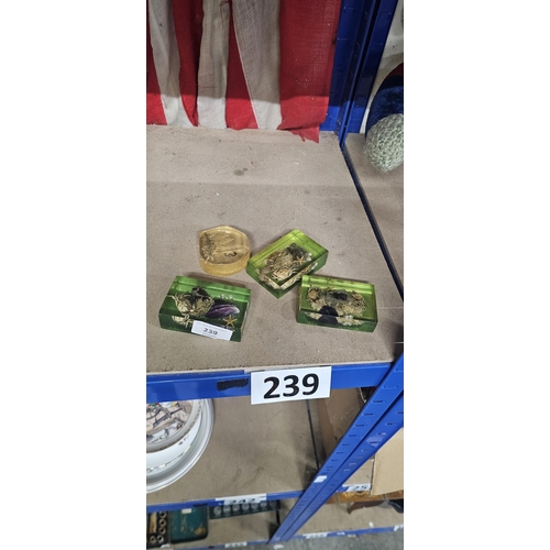 239 - 4 1970s acrylic paperweights