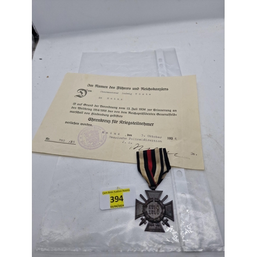 394 - WW1 Hindenburg Cross & Certificate