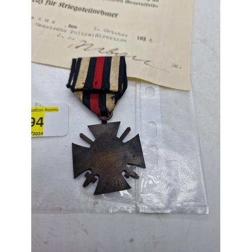 394 - WW1 Hindenburg Cross & Certificate