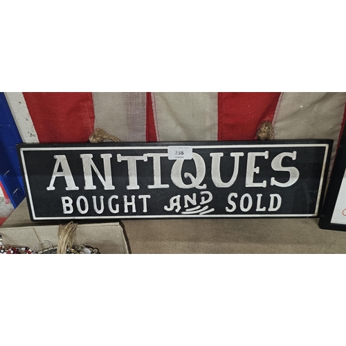 238 - large 60cm 'antiques bought & sold' hanging sign