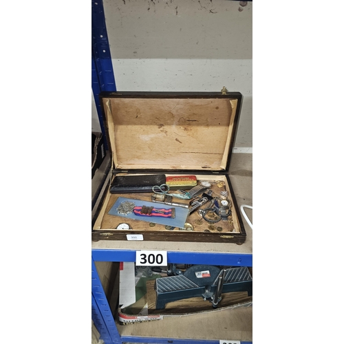 300 - wooden case & collectables