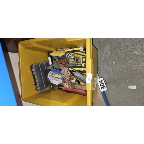 304 - tub of assorted tools & hardware