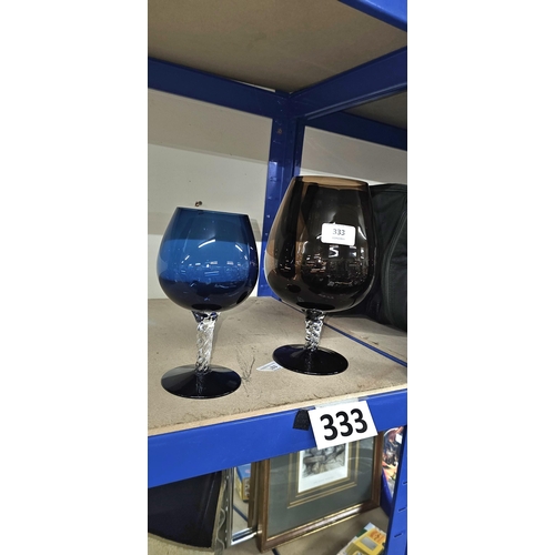 333 - large brown glass & blue glass