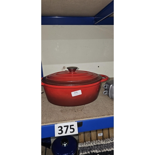 375 - red cast iron heavy casserole dish