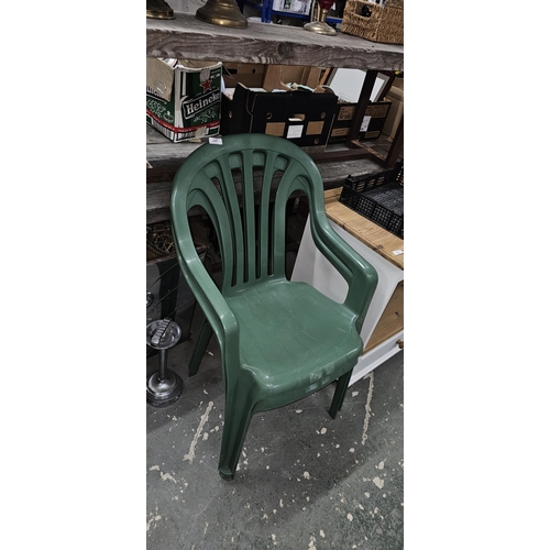 499 - 2 x green patio chairs