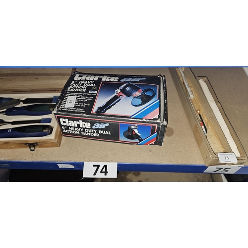 74 - heavy duty dual action air sander in box, good working order