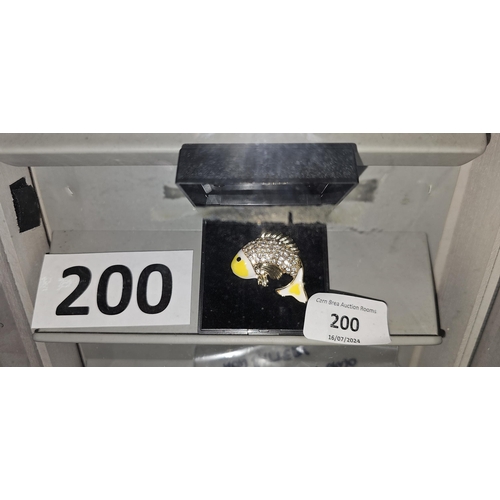 200 - enamel & crystal fish brooch