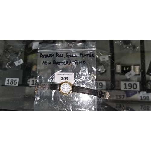203 - gold plated rotary ladies watch, new battery gwo