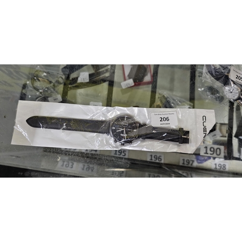 206 - new large black faced Cuena quartz watch with date, new battery gwo