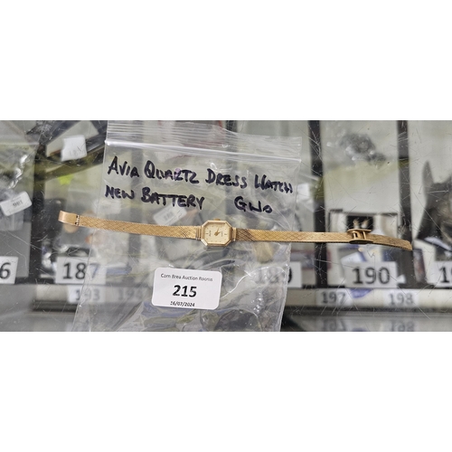 215 - ladies Avia goldtoine dress watch, new battery gwo