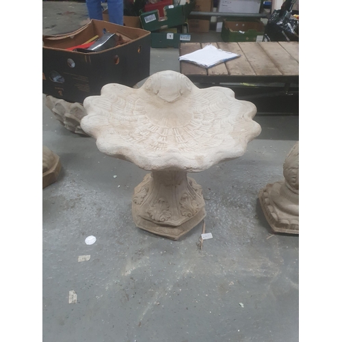 82 - shell bird bath - on shell base - concrete UNABLE TO POST
