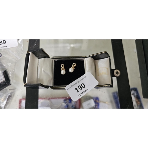190 - 9ct gold pearl earrings 2.48g total weight