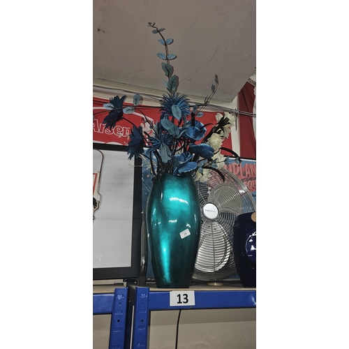 13 - blue plastic vase & flowers