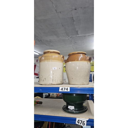 474 - 2 stoneware jars UNABLE TO POST