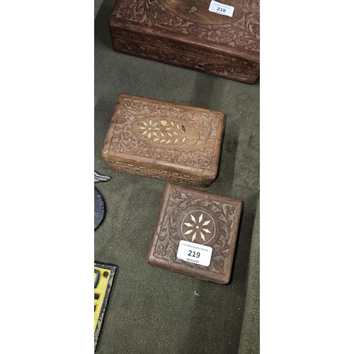 219 - TWO CARVED HARDWOOD INDIAN BOXES