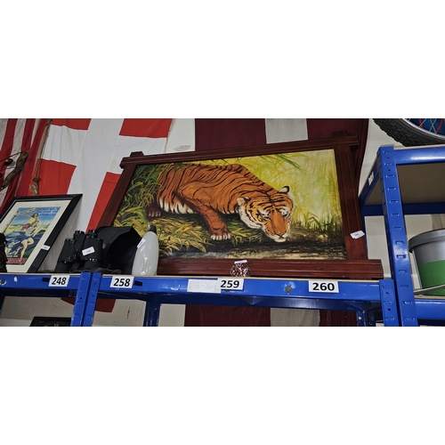 260 - large oil on canvas framed, signed tiger UNABLE TO POST