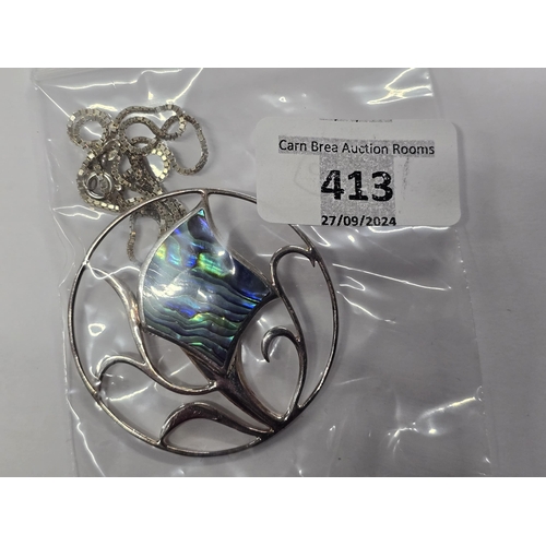 413 - 925 Abalone shell pendant & chain 9