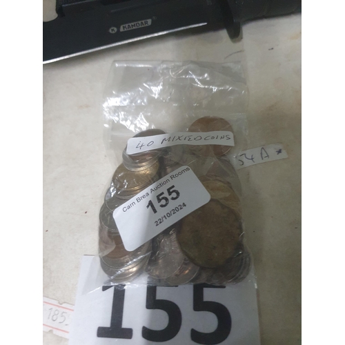 155 - bag 40 mixed coins