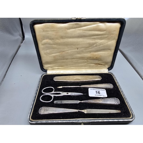 16 - Adie Brothers Ltd Birmingham Nail set silver handles 1934 scissors chrome steel