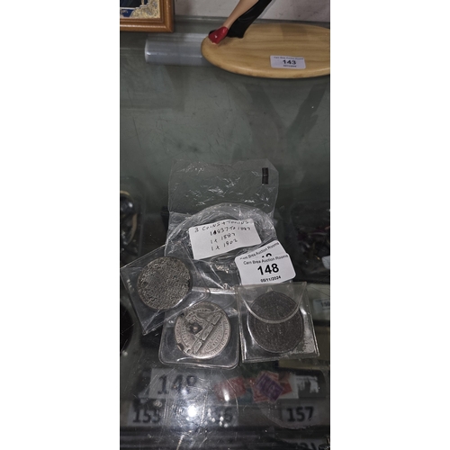 148 - bag 3 coins & tokens 1 x 1837 1 x 1887 1x 1902