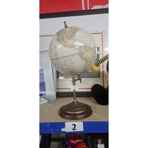 2 - TERRESTRIAL GLOBE ON BRASS & WOODEN BASE