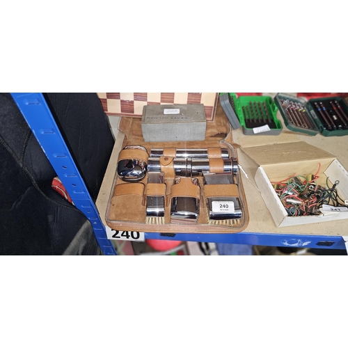 240 - Vintage grooming set missing one brush