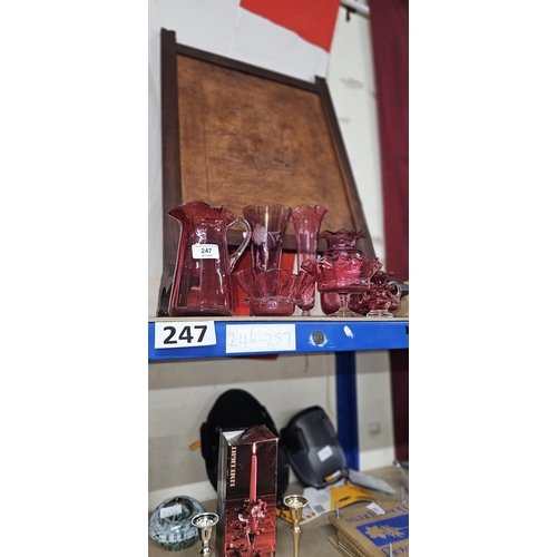 247 - 8 PIECES OF CRANBERRY GLASS