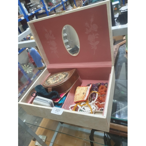 227 - JEWELLERY BOX WITH POLISHED STONE NECKLACES