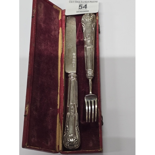 54 - Silver Knife & fork in case 41g