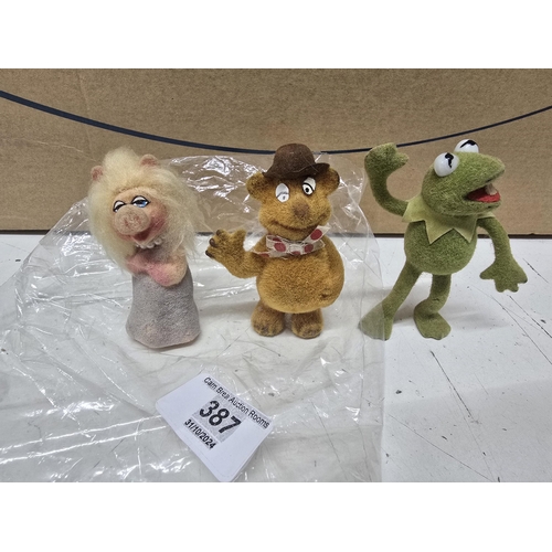 387 - Vintage Jim Henson Muppet Fozzie Kermit Miss Piggy Flocked Figures