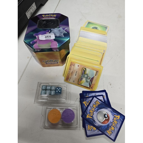 464 - Pokémon tin set dice, cards & coins