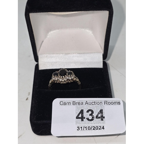 434 - 9ct Gold Sapphire Diamond Ring Hall marked