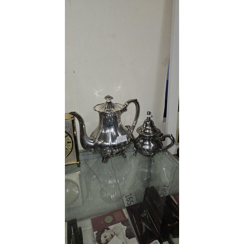 165A - LARGE HEAVY BENJAMIN PRESTON SILVER PLATE TEAPOT TOGETHER WITH SMALLER SILVER PLATE TEAPOT