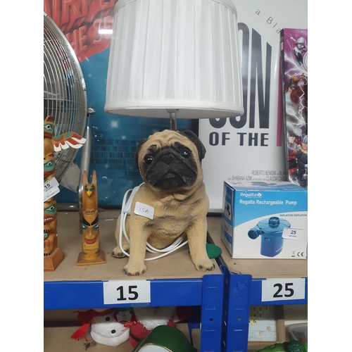 15A - PUG DIG FLOCKED LAMP WITH PUPPY DOG EYES, GWO