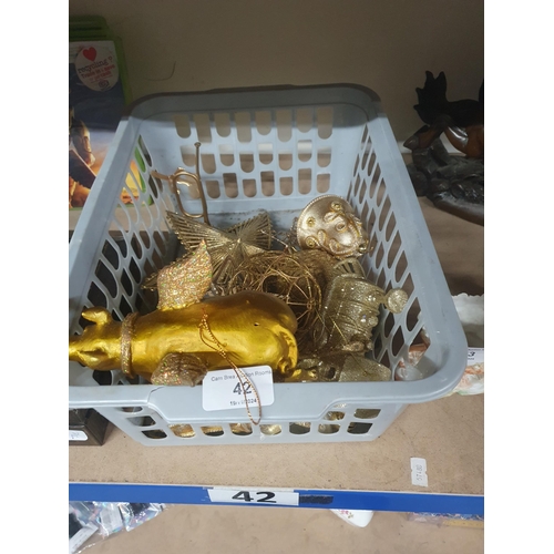 42 - BOX OF GOLD XMAS DECORATIONS