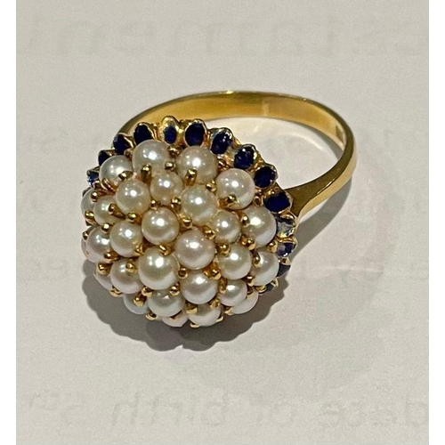 336 - Seed pearl & sapphire 18ct gold hallmarked ladies ring